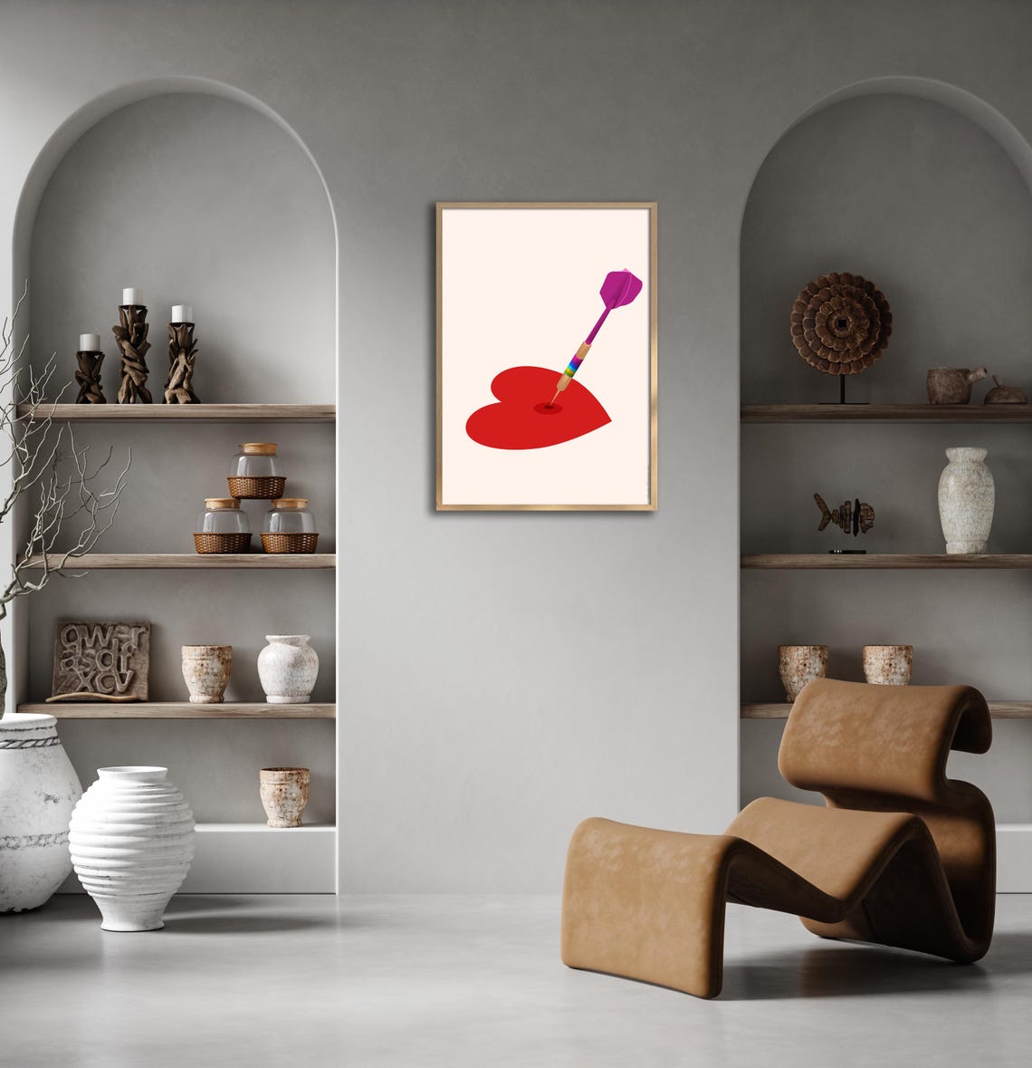 Red Heart Pierced by Rainbow Dart on Cream Minimalist Love Poster - Image 2