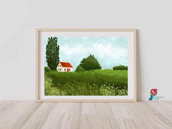 Green Pastoral Wall Art Farmhouse Antique Wall Decor Jpg Poster Art Landscape Oil Painting