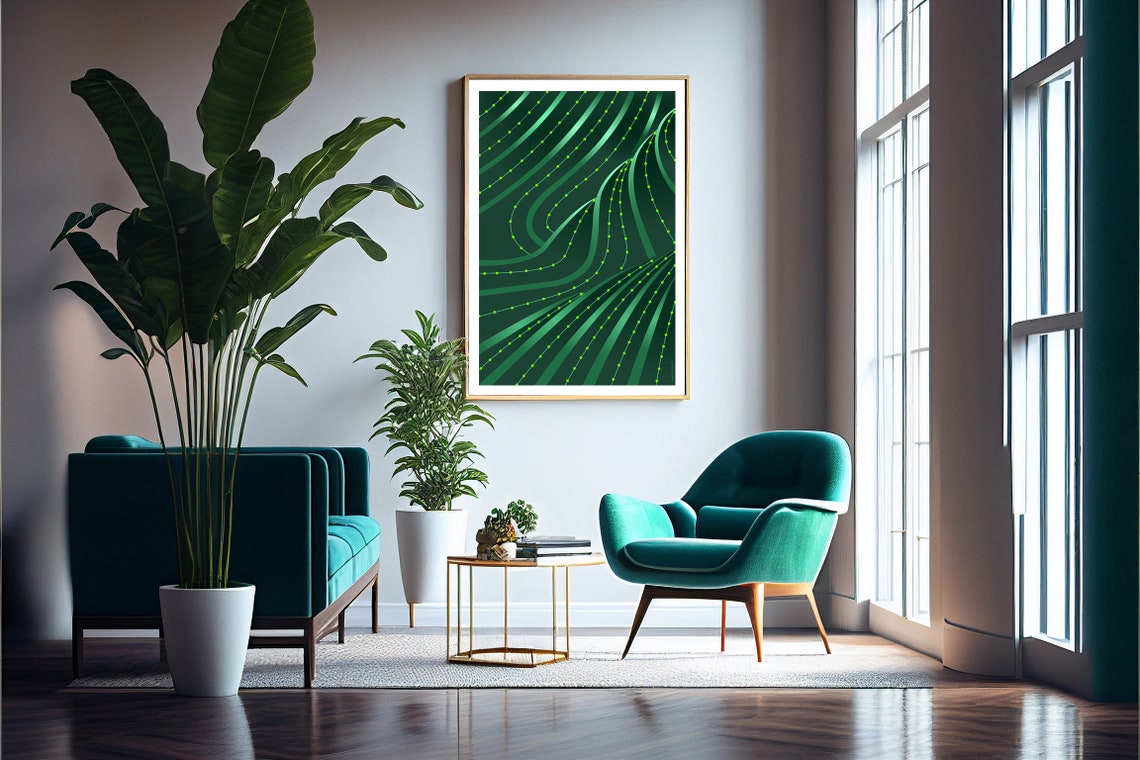 Curved Line Boho Wall Art Green Line Geometric Wall Decor Jpg Modern Print - Image 3