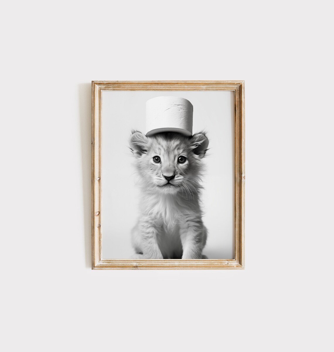 Baby Lion Cub Wearing Toilet Paper Hat Funny Bathroom Sketch Poster - Image 3