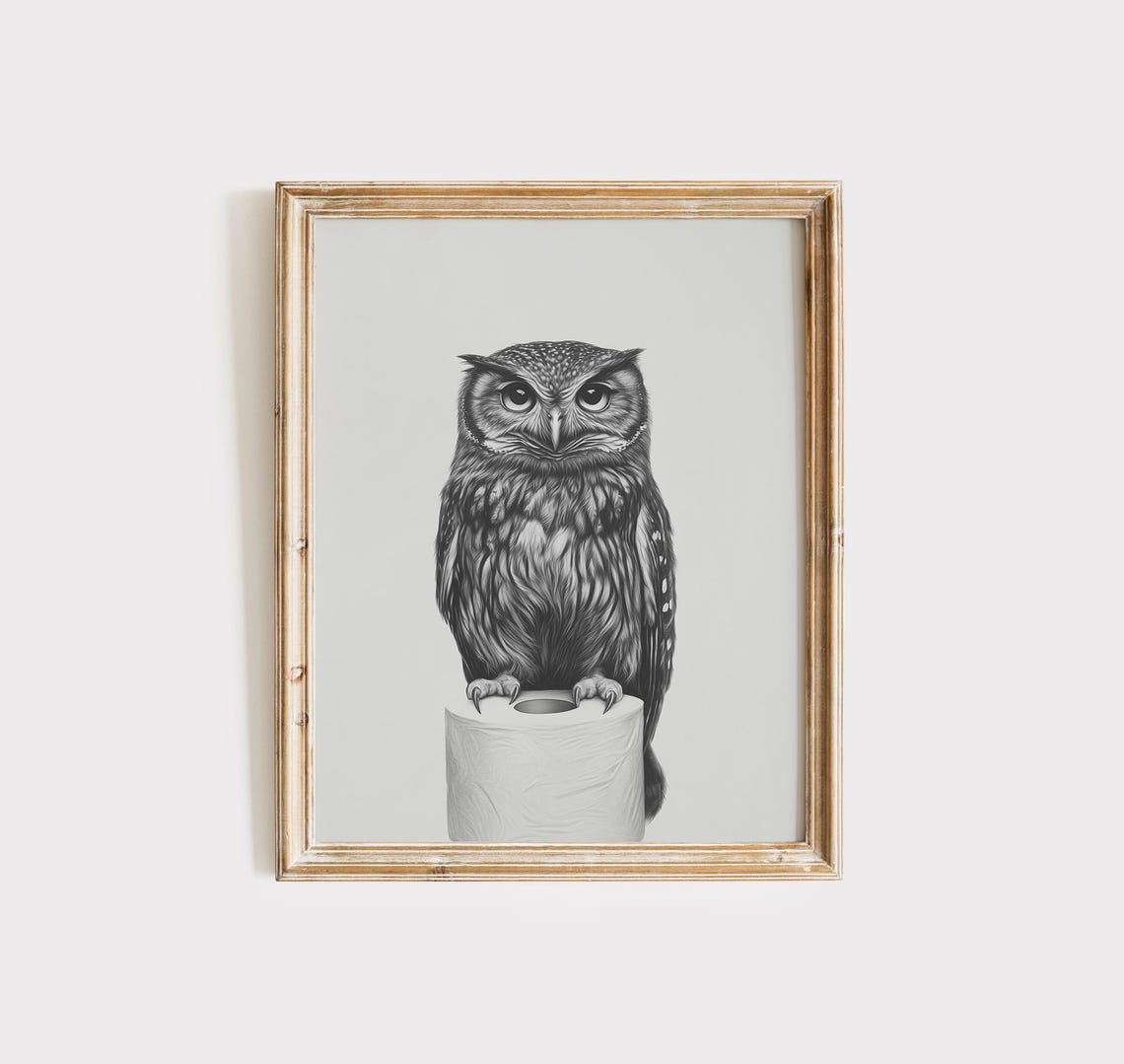 Cute Little Owl Perched On Toilet Paper Roll Bathroom Poster