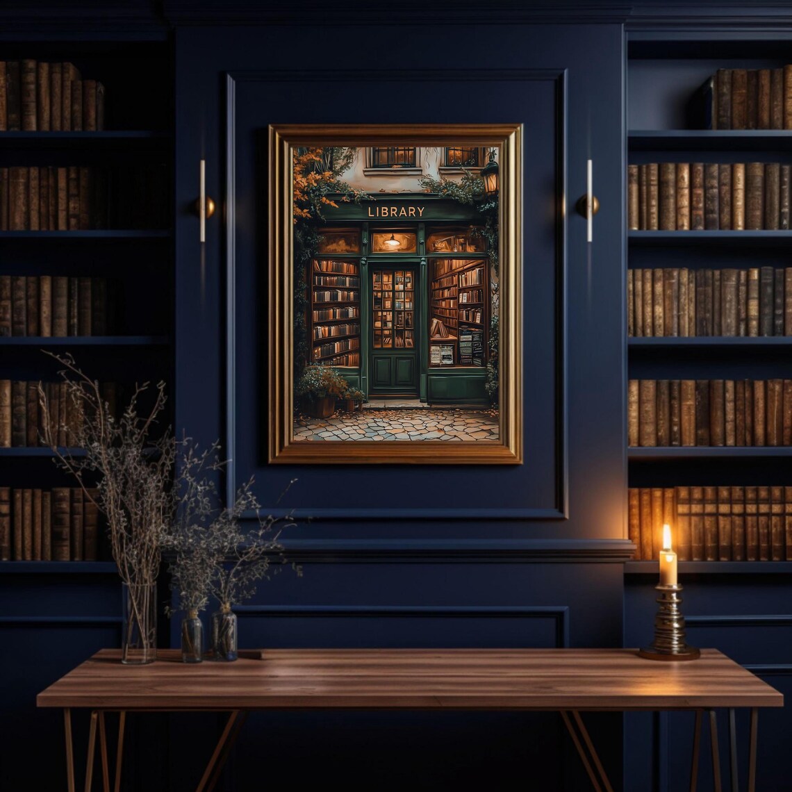 Vintage Style Bookstore Painting, Dark Academia Art Print - Image 2