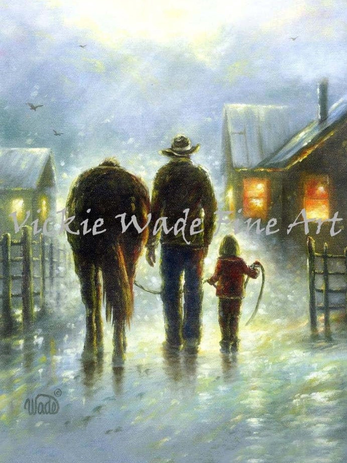 Cowboy Dad Daughter Art Print Father Daughter Art Cowboy Paintings Cowboy Images Western Horse Farm Dad Night Ride Vickie Wade Art