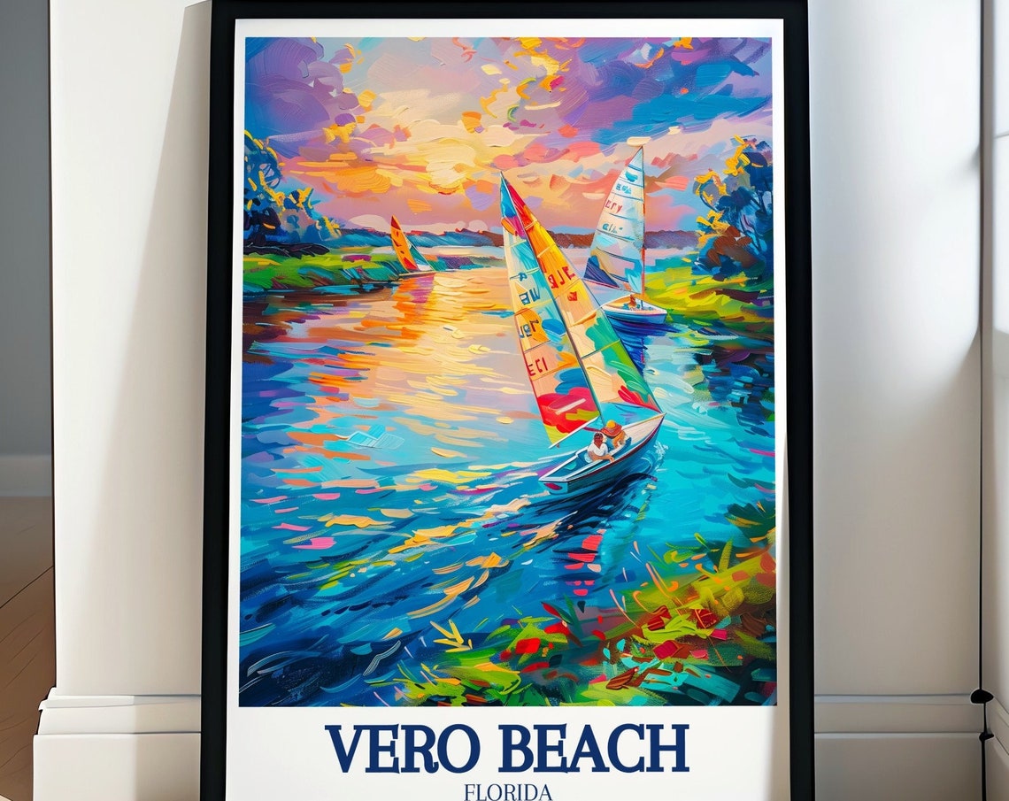 Vero Beach Florida Sunset Sailboats Impressionist Harbor Art Poster