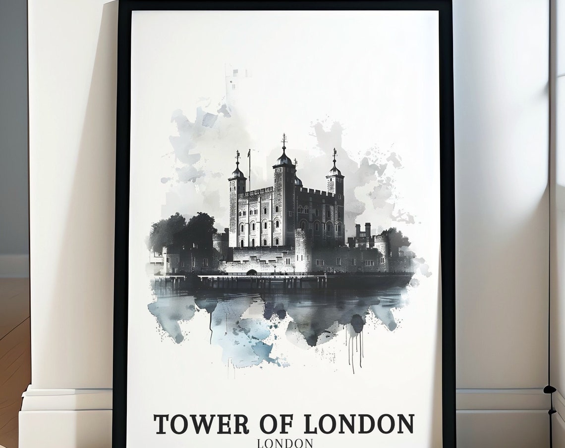 Tower Of London Monochrome Watercolor Thames Riverside London Poster