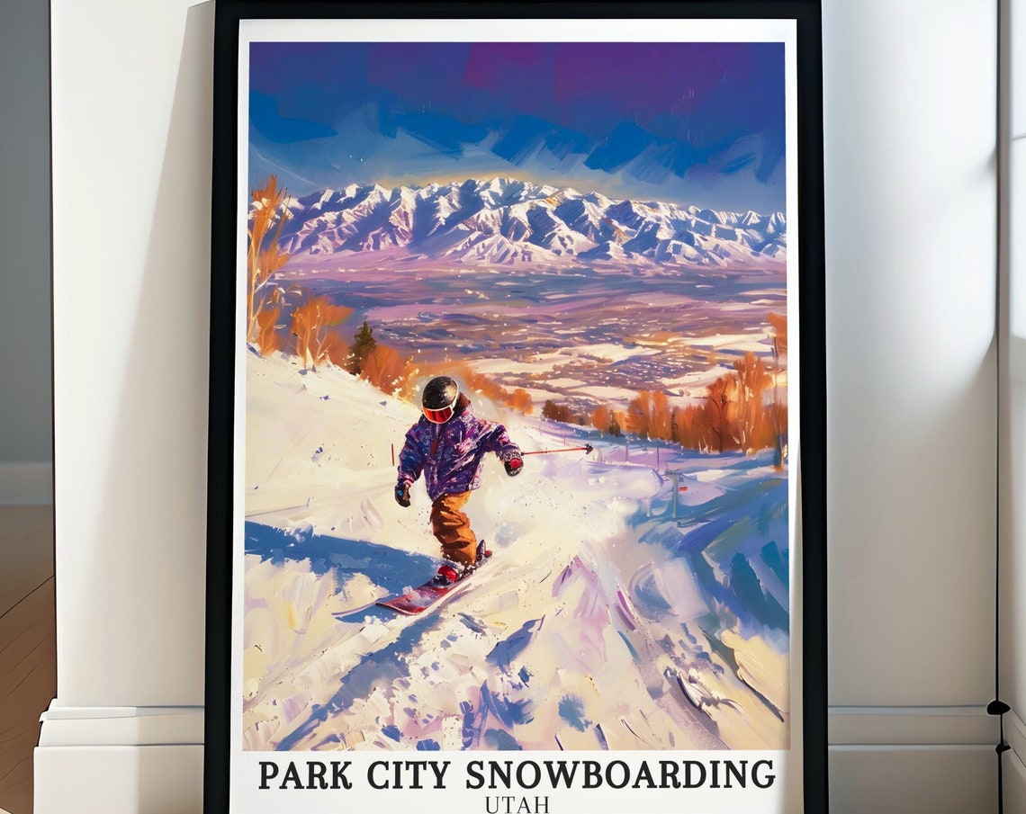 Park City Snowboarding Utah Sunrise Descent Wasatch View Poster