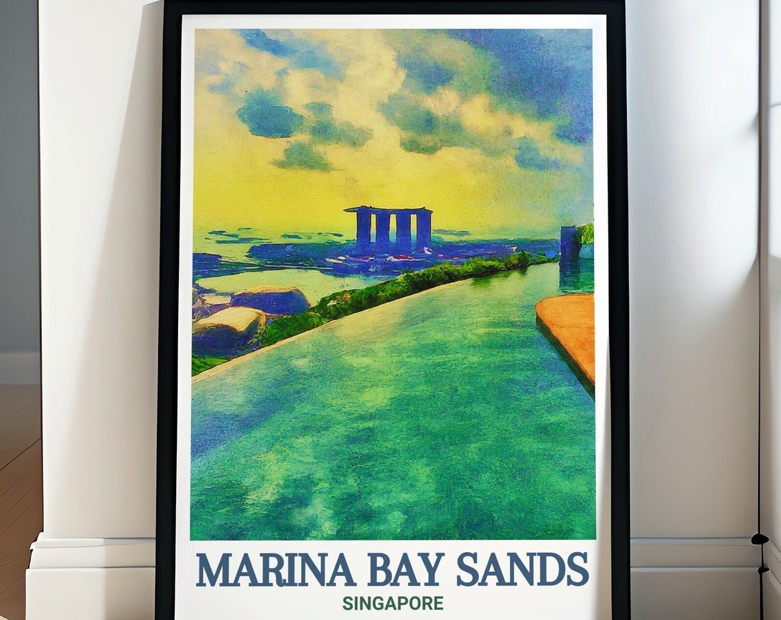 Marina Bay Sands Infinity Pool Sunset Singapore Travel Poster
