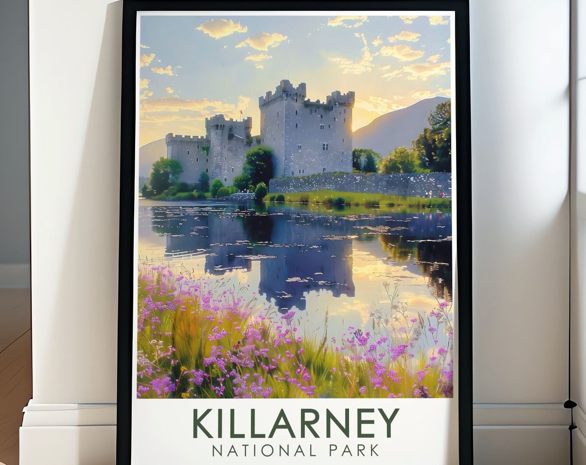Killarney National Park Ross Castle Lake Sunset Travel Poster