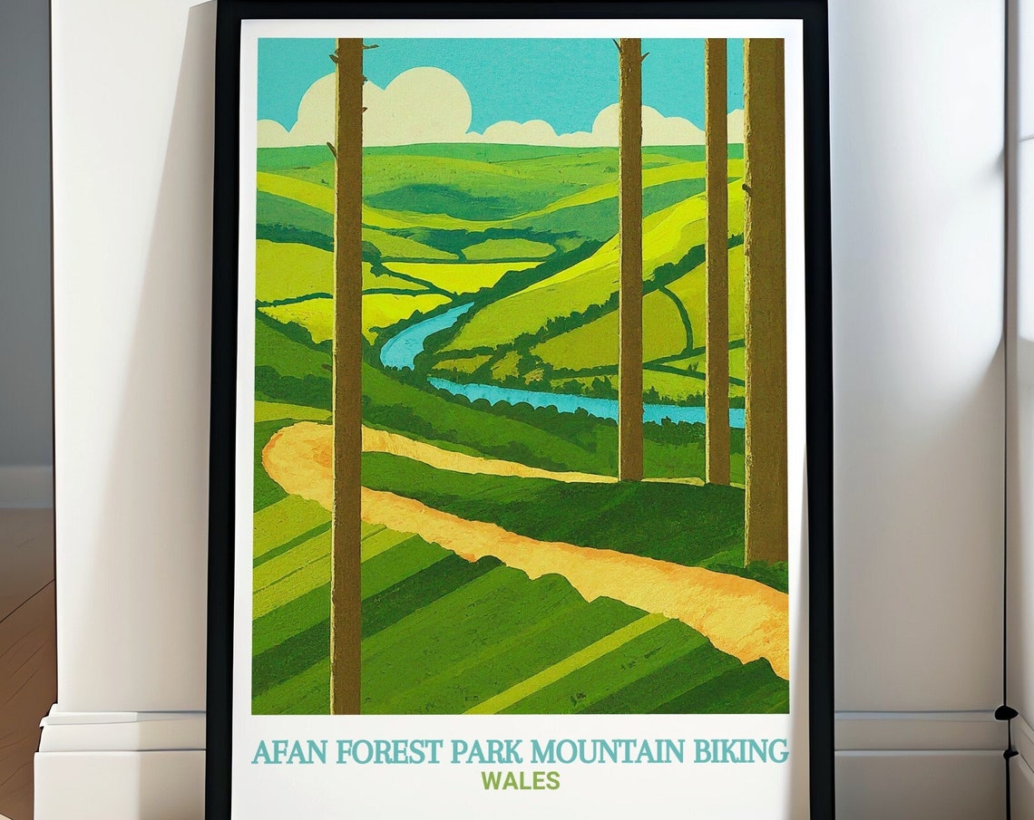 Afan Forest Park Singletrack Trail Through Pine Forest Poster