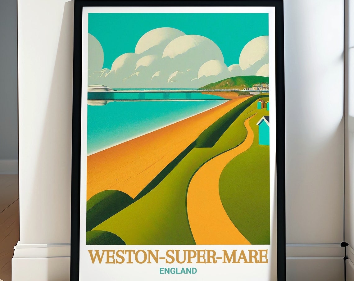 Weston Super Mare England Retro Beach Seafront Travel Poster