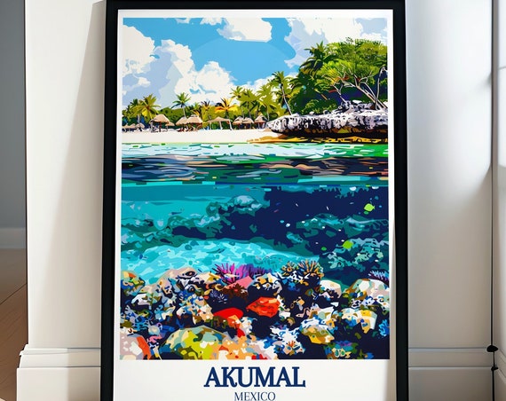 Akumal Travel Print Half Moon Bay Coral Reef Artwork Half Moon Bay Travel Poster For Home Decor Half Moon Bay Coral Reef Poster
