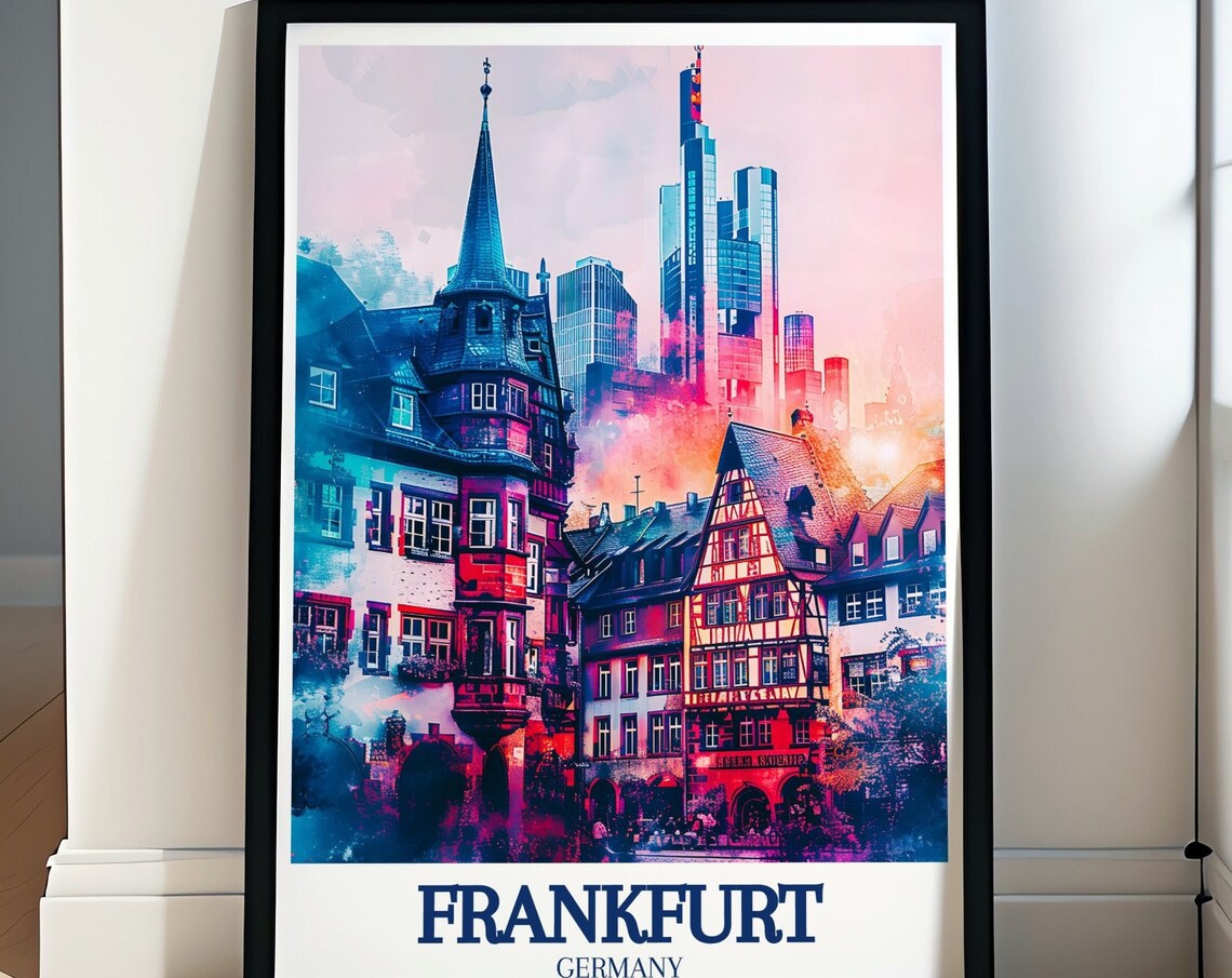 Frankfurt Romerberg Half Timbered Houses and Skyline Germany Poster