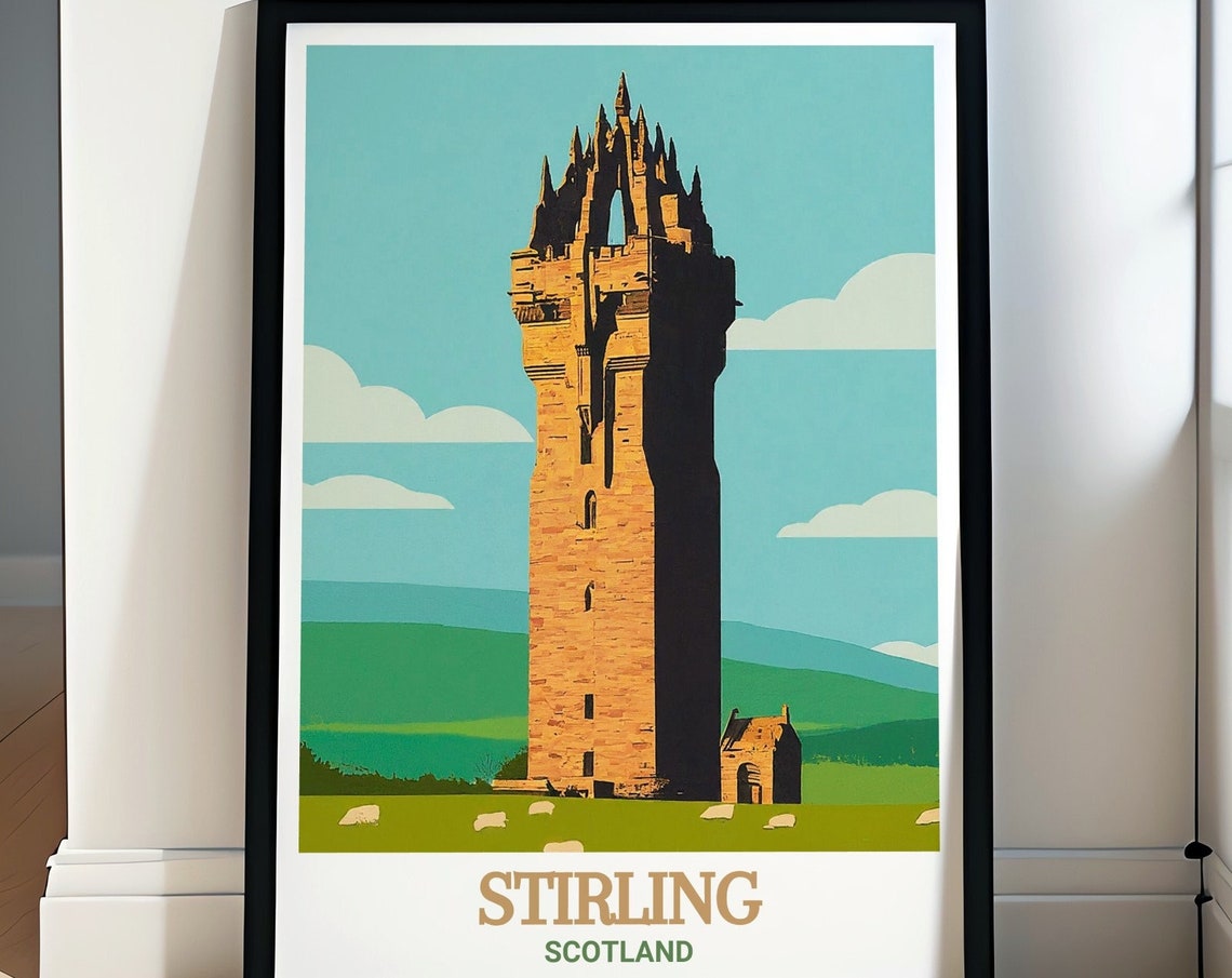 Stirling Scotland National Wallace Monument Tower Illustration Poster