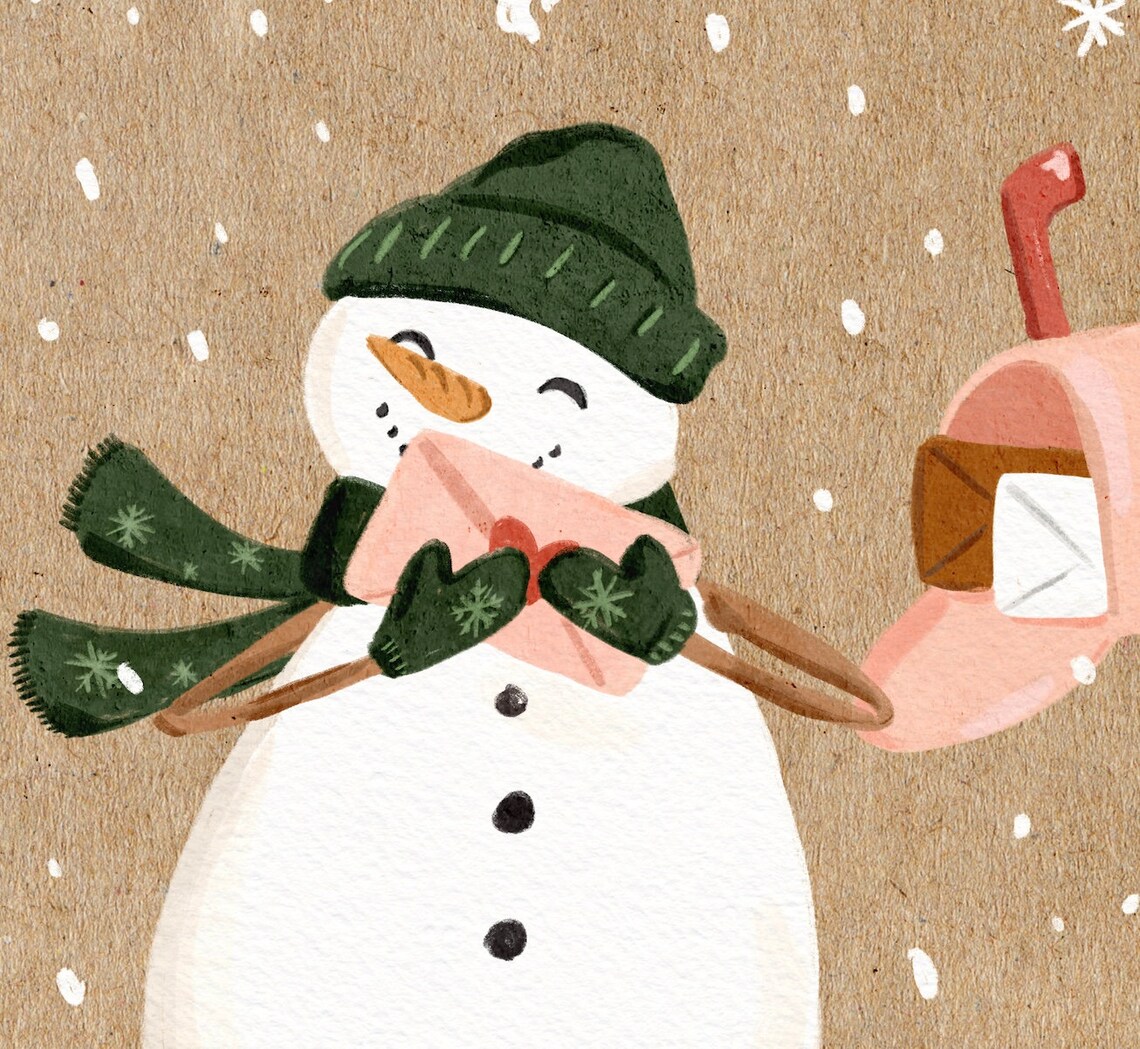 Snowman Holiday Christmas Watercolor Art Print - Image 4