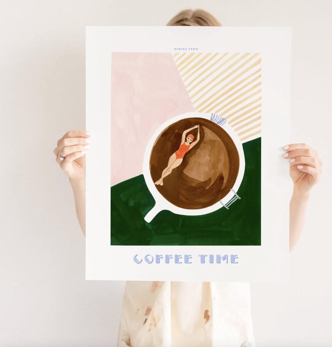 Coffee Art Print Swimmer In Coffee Cup Illustration Minimalist Coffee Lover Wall Art Boho Retro Kitchen Decor - Image 3