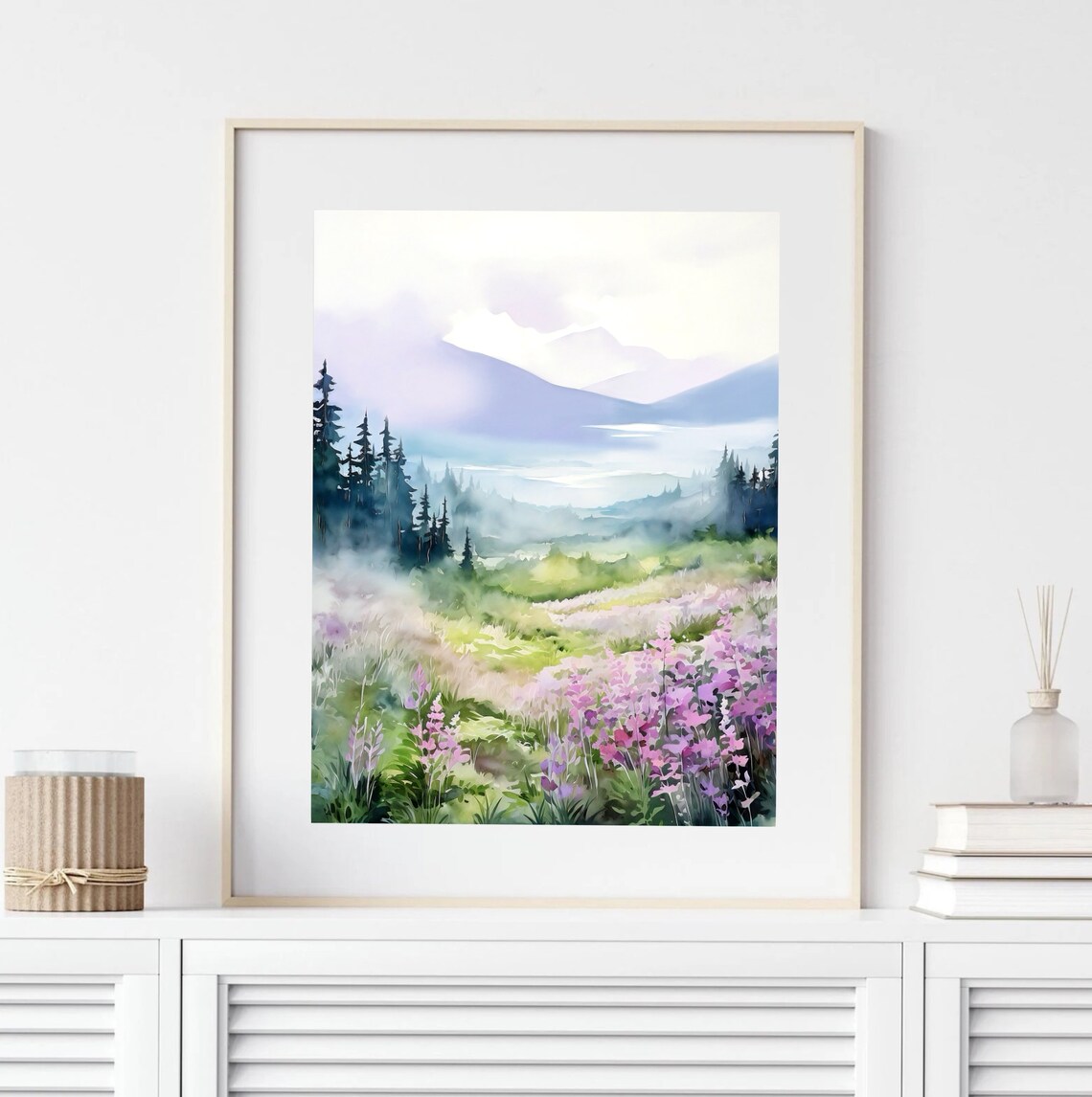 Pink Wildflower Valley Blooming Mountain Meadow Watercolor Poster - Image 5