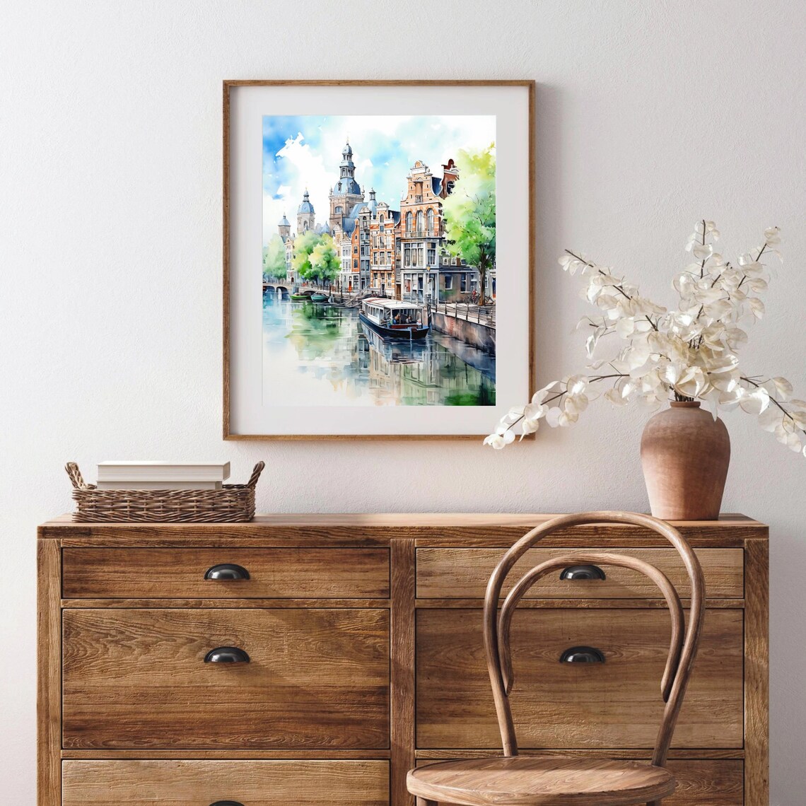 Amsterdam Canal Houses Historic Boat Architecture Watercolor Poster - Image 2