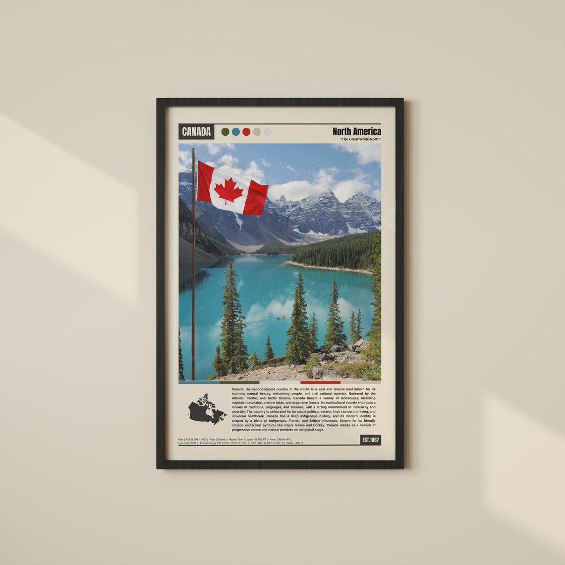 Canada Great White North Flag at Moraine Lake Mountain Poster