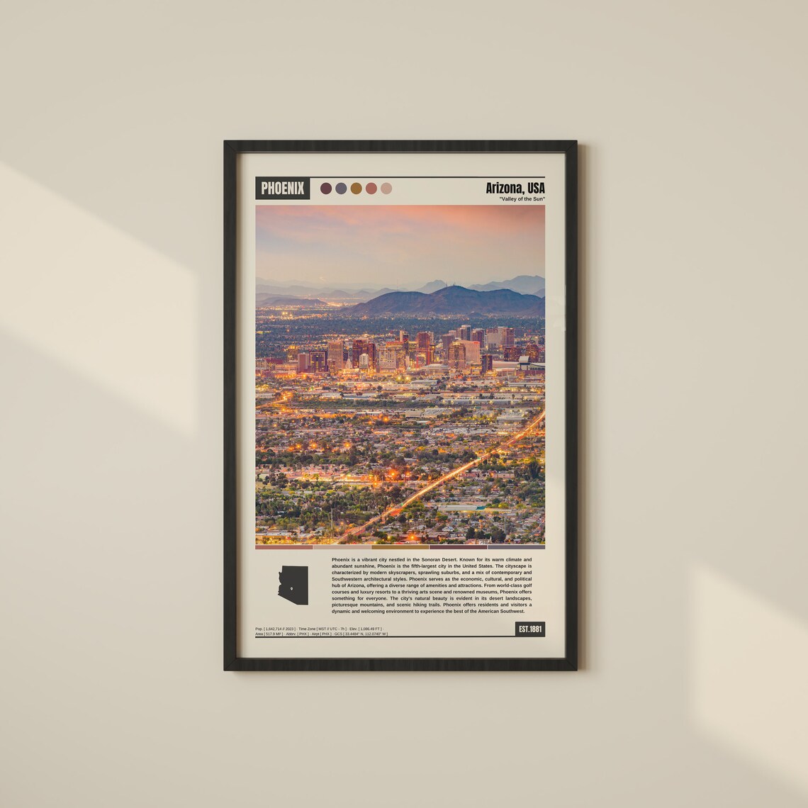 Phoenix Arizona Valley of the Sun Desert City Dusk View Poster