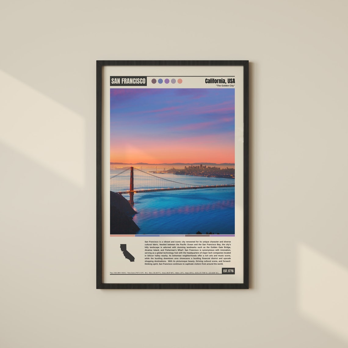 San Francisco California Golden Gate Bridge Sunset Bay View Poster