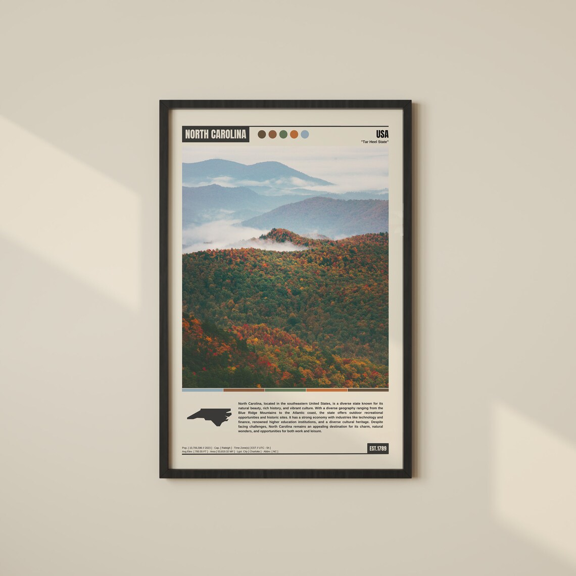 North Carolina Travel Poster Print, State Wall Art