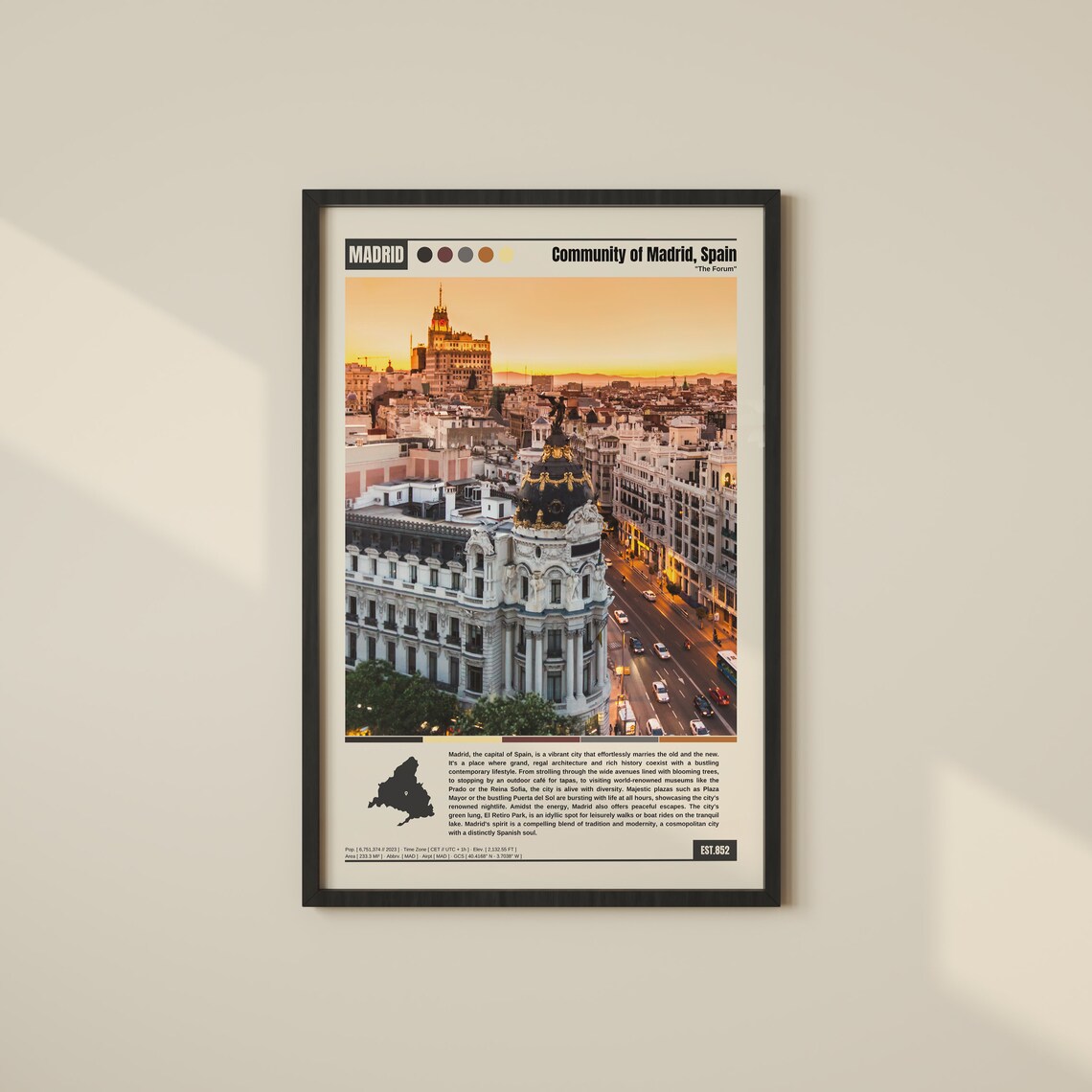 Madrid Spain Metropolis Building Gran Via Sunset Cityscape Poster