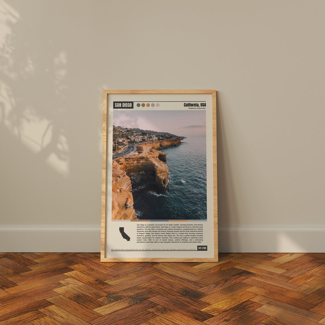 San Diego California Coastal Cliffs Aerial Ocean Sunset View Poster - Image 3