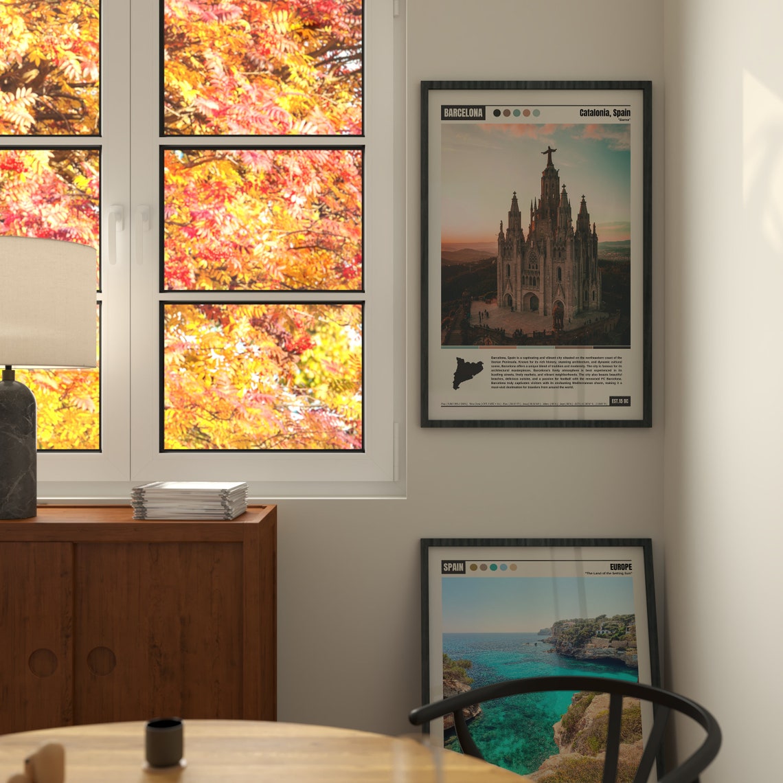 Barcelona Spain Tibidabo Sagrat Cor Church Sunset View Poster - Image 6