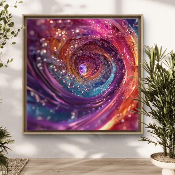 Vibrant Rainbow Bubble Spiral Print Psychedelic Abstract Swirl Colorful Modern Wall Art