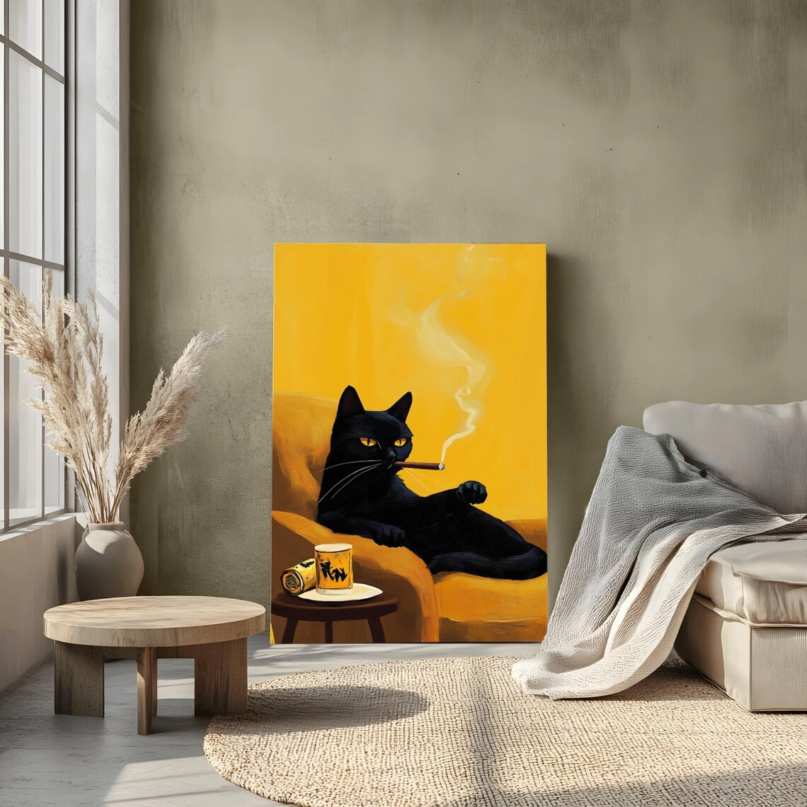 Black Cat Smoking, Whimsical Cat Portrait - Image 3
