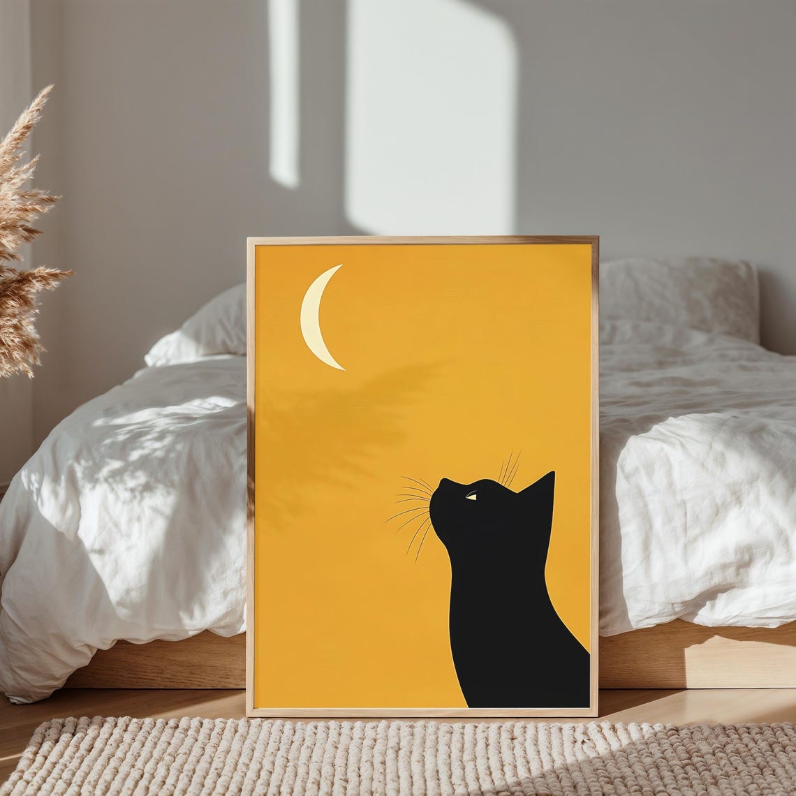 Black Cat And Moon, Whimsical Cat Portrait - Image 4
