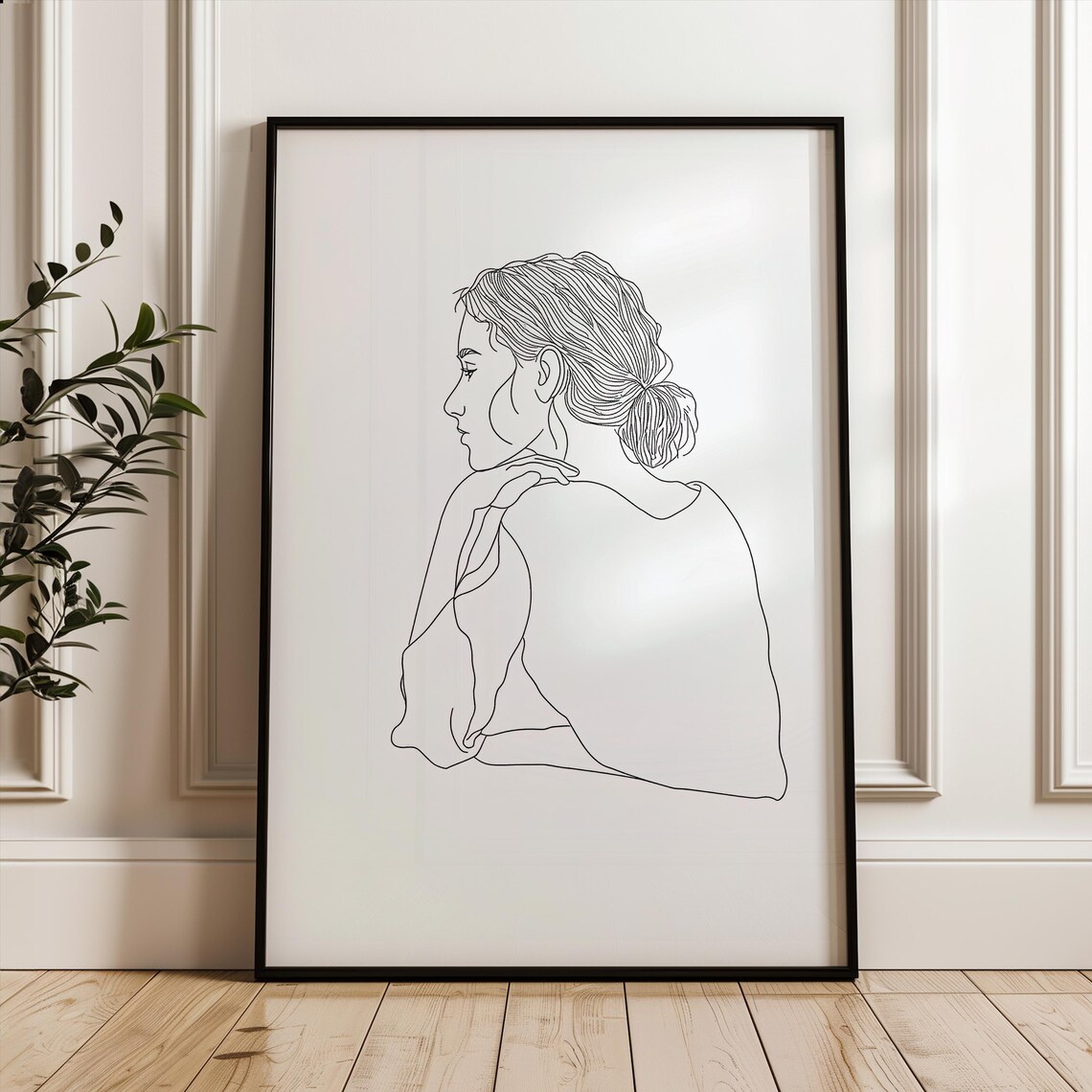 Pensive Woman Line Art Portrait Minimalist Feminine Poster Decor