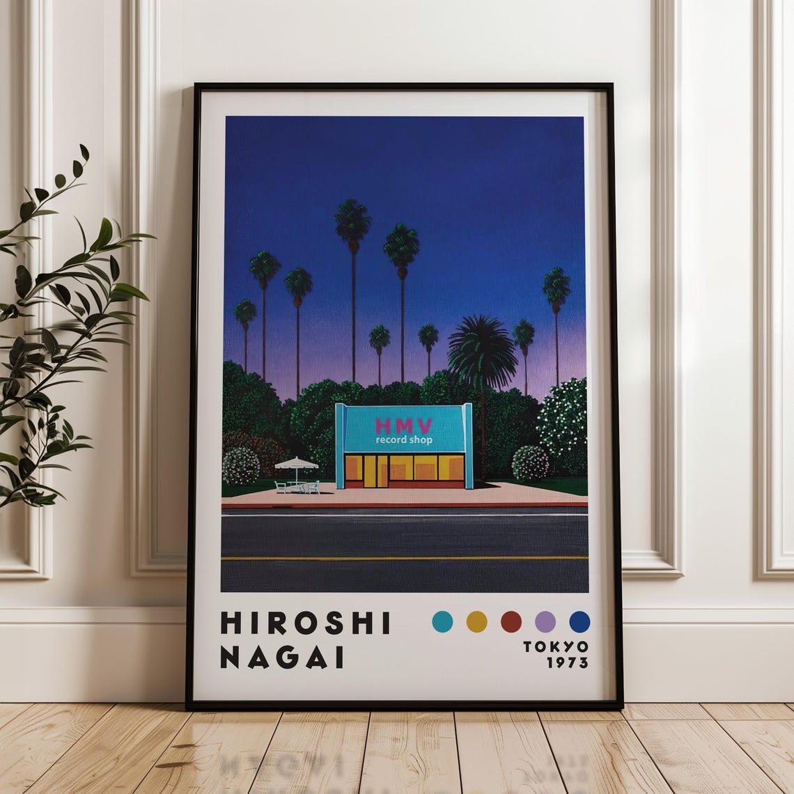 Hiroshi Nagai HMV Record Shop Night Palm Trees Retro Poster Art