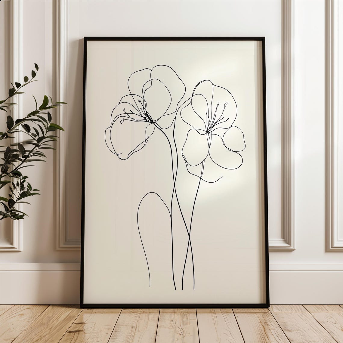 Flower Line Art Poster Botanical Minimalistic Print Black And White Floral Wall Decor Modern Home Office Decoration
