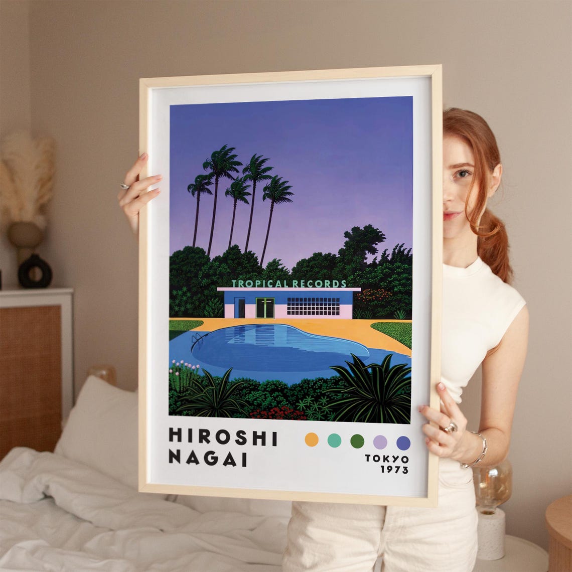 Hiroshi Nagai Tropical Records Night Pool Retro Japanese Art Poster