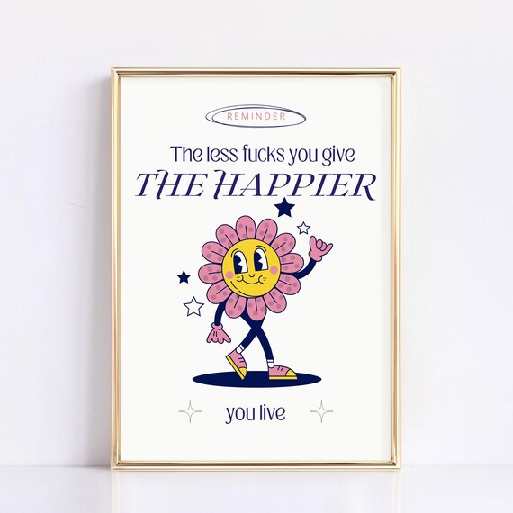 No Fucks Retro Wall Art Trendy Positive Affirmations Print Funky Wall Art Funny Home Office Decor Self Care Wall Art Cute Gift For Friend