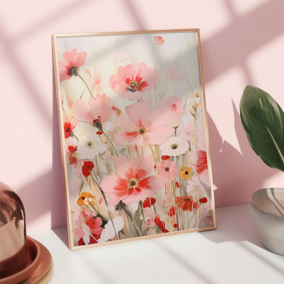 Pink Red Poppy Wildflowers Painterly Floral Meadow Field Poster