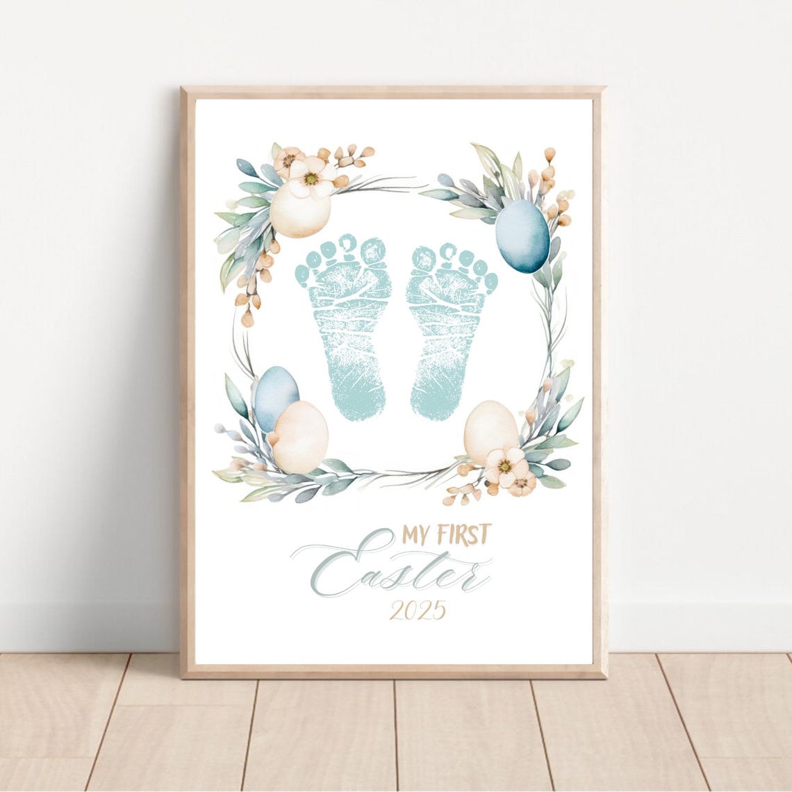 My First Easter Baby Footprint Blue Easter Wreath Keepsake Wall Art - Image 2