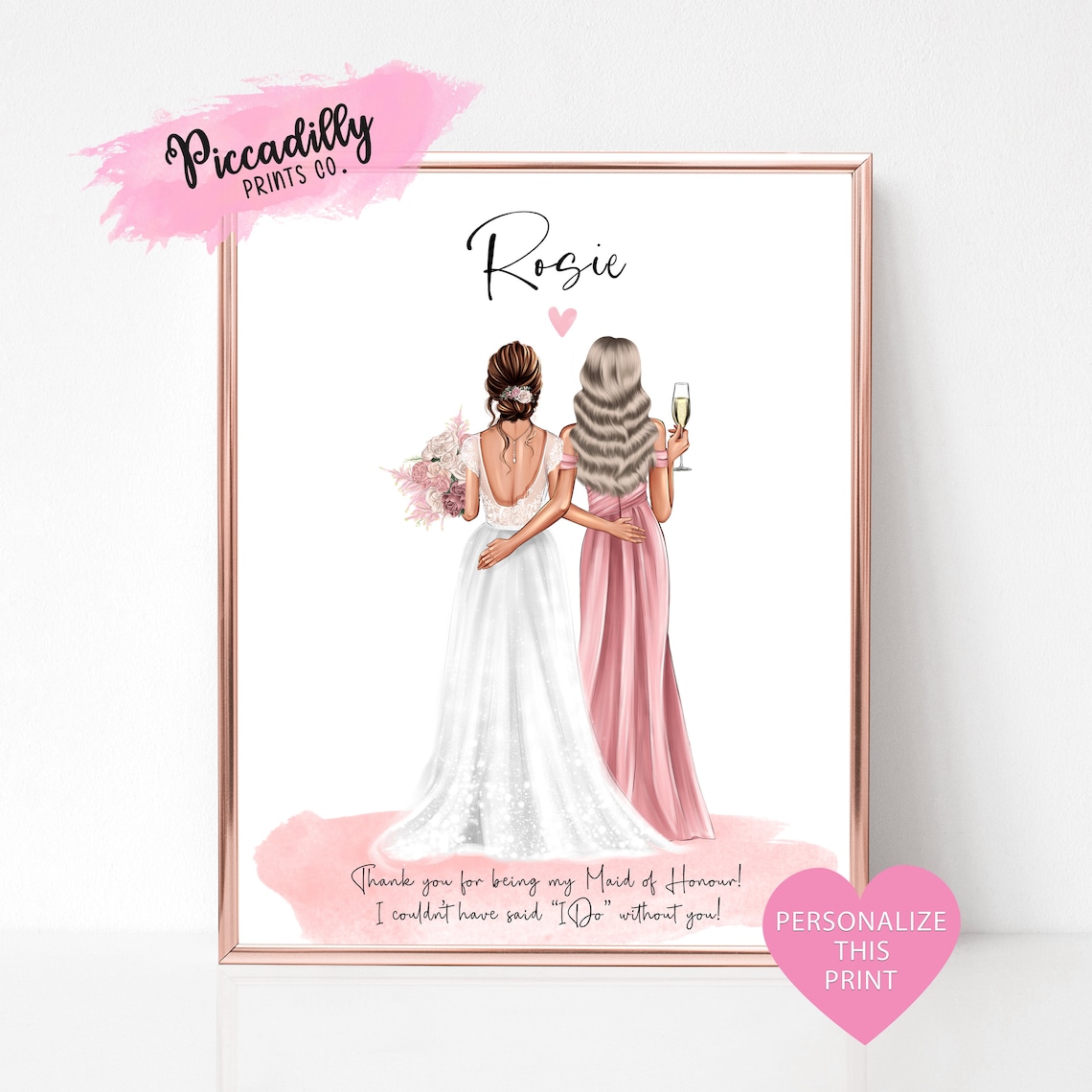 Personalised Bridesmaid Thank You Custom Bride Print