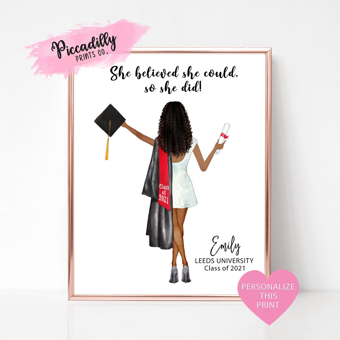Personalized Graduation Portrait Art Print, Congrats Keepsake