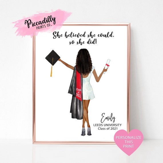 Personalized Graduation Portrait Art Print, Congrats Keepsake