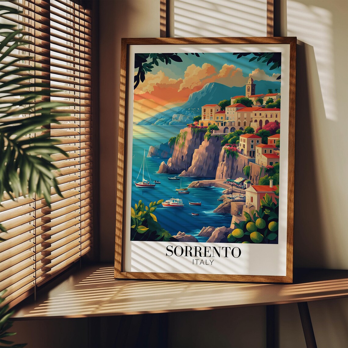 Sorrento Italy Cliffside Sailboats Sunset Sea Coast Travel Poster - Image 3