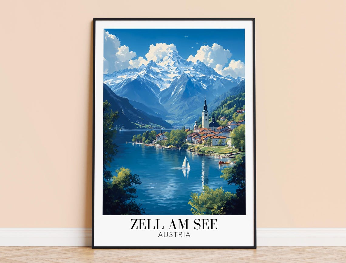 Zell Am See Austria Lakeside Old Town Beneath Alpine Peaks Poster
