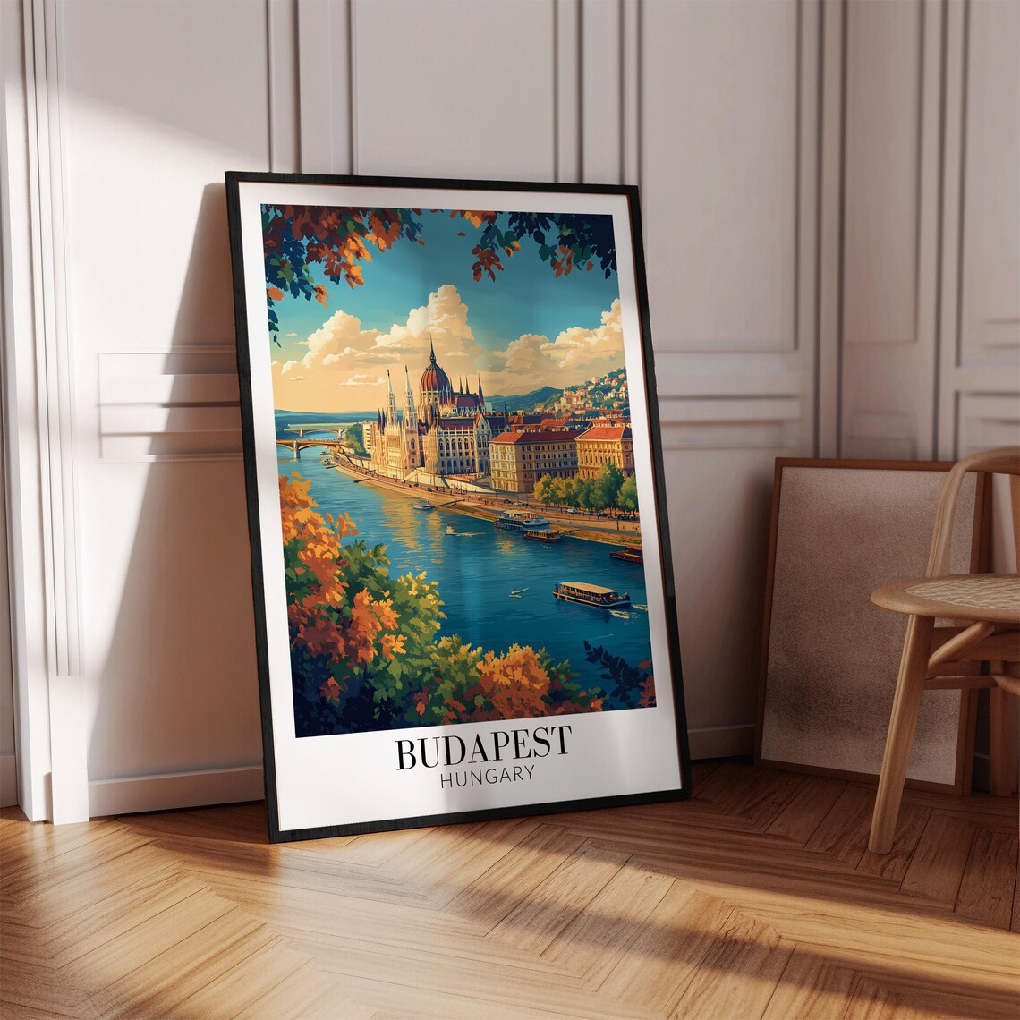 Budapest Hungary Danube Parliament Daytime City Travel Poster