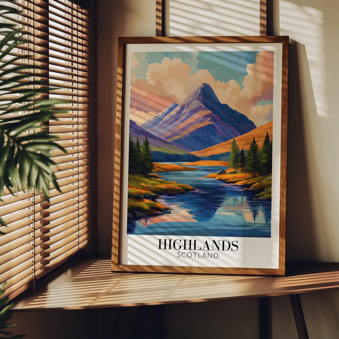 Scottish Highlands Mountain River Sunset Reflection Travel Poster - Image 4