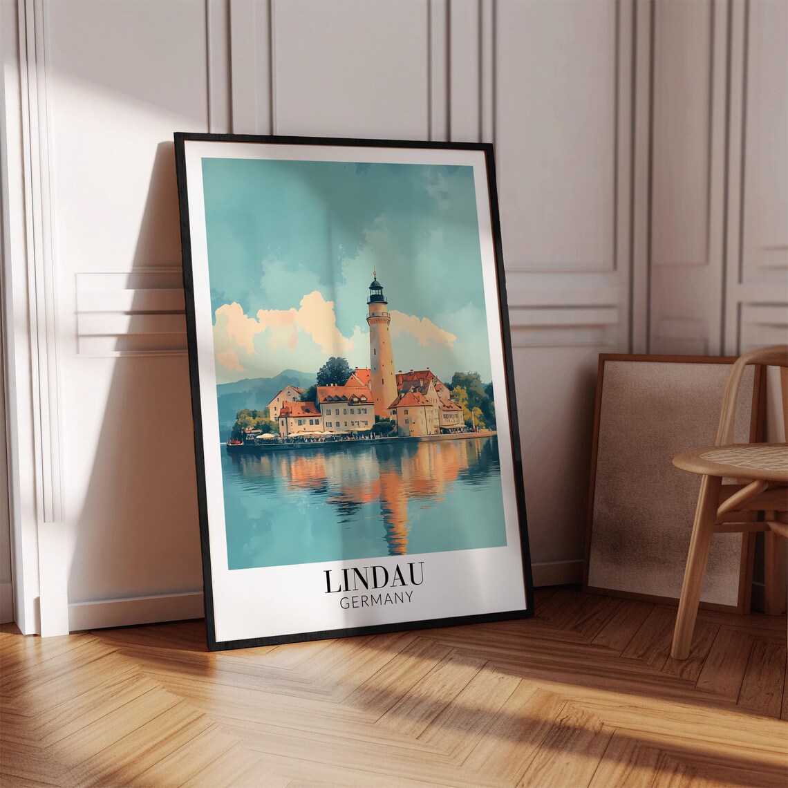 Lindau Germany Historic Harbor Lighthouse Vintage Travel Poster - Image 2