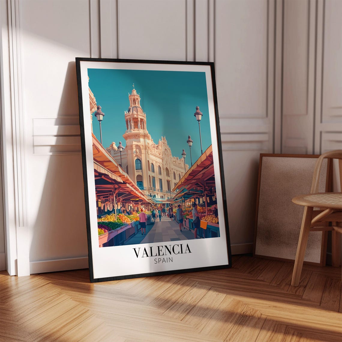 Valencia Spain Bustling Central Market Food Hall Scene Travel Poster - Image 2