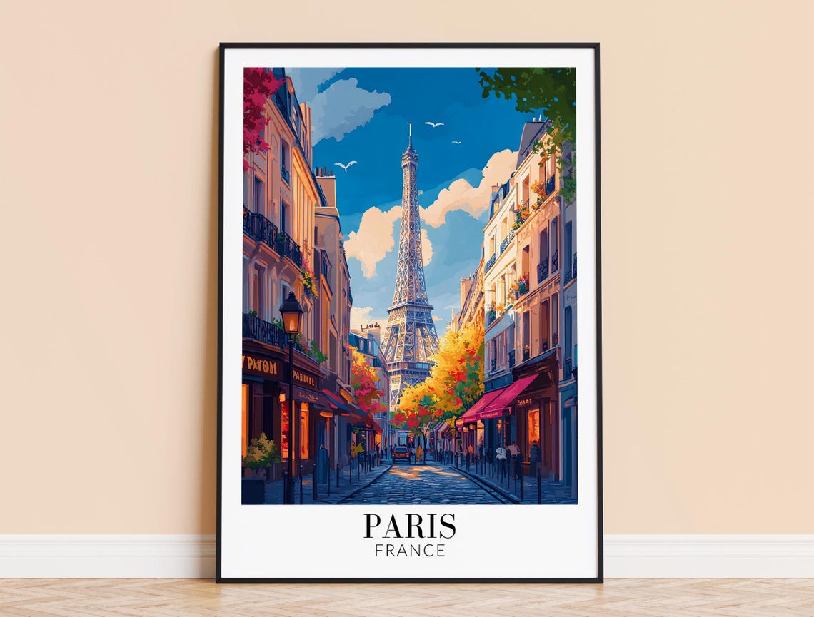 Paris Eiffel Tower Charming Cobblestone Street Daytime Poster