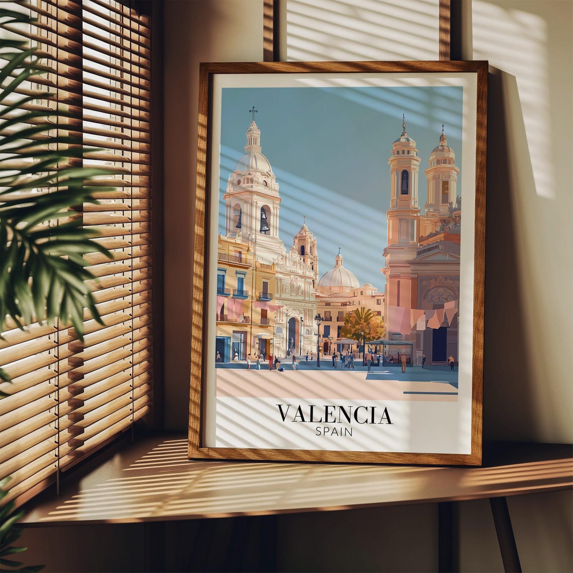 Valencia Spain Historic Twin Churches City Square Travel Poster - Image 2