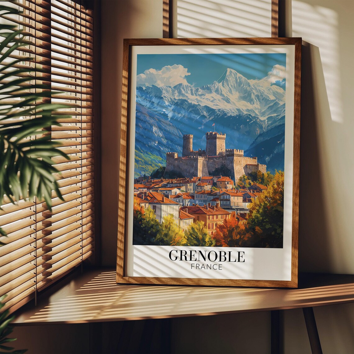 Grenoble France Castle Above Old Town Beneath Snowy Peaks Poster - Image 3